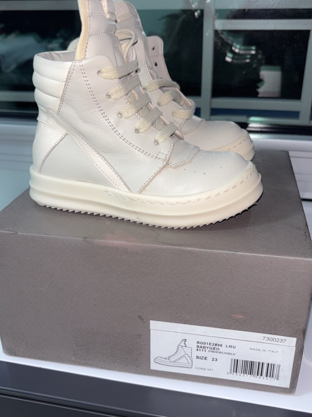 Rick Owens Kids Cream High-Top Leather Sneakers
